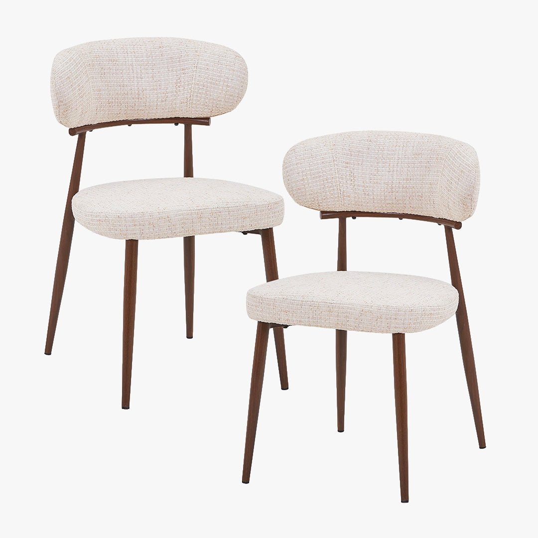 ZOELIA Lot de 2 chaises en tissu beige pieds couleur bois foncé - Chaise de repas - Mobilier Deco