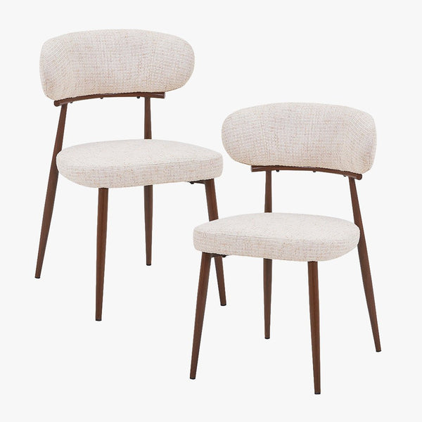 ZOELIA Lot de 2 chaises en tissu beige pieds couleur bois foncé