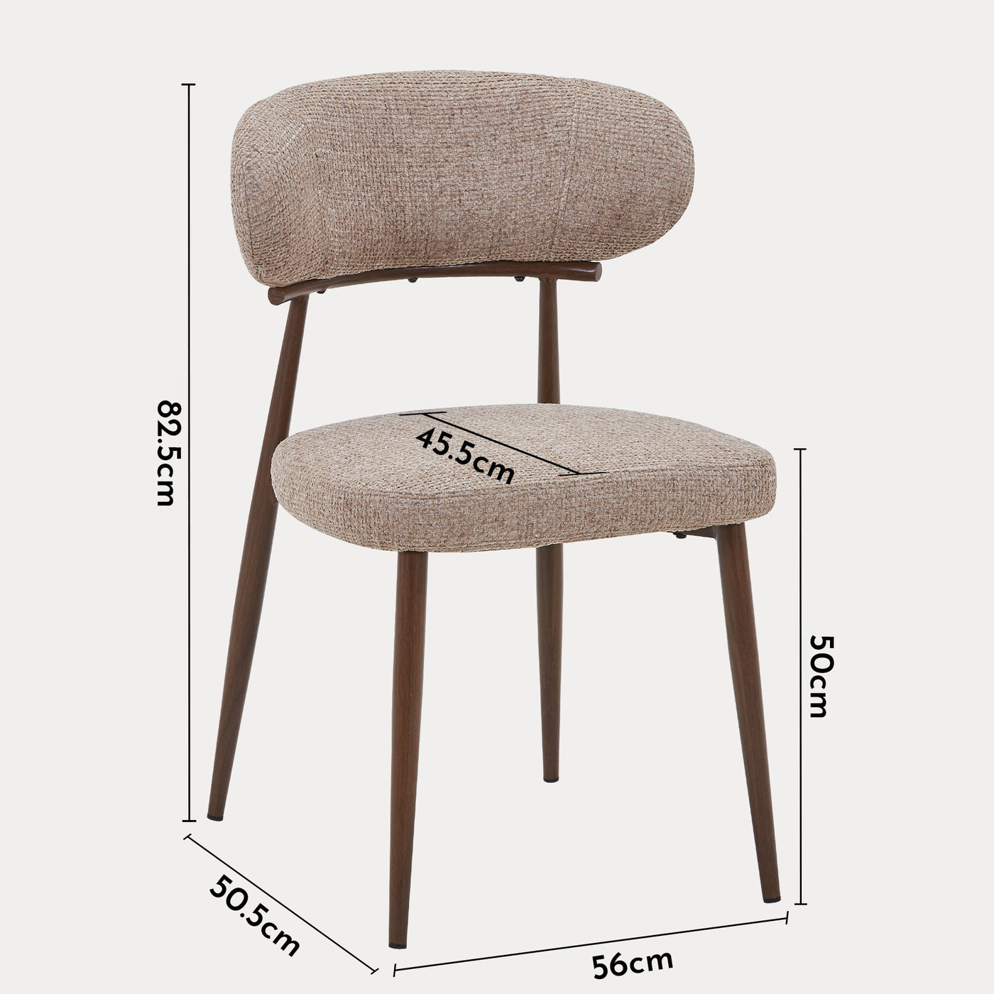 ZOELIA Lot de 2 chaises en tissu taupe pieds couleur bois foncé - Chaise de repas - Mobilier Deco