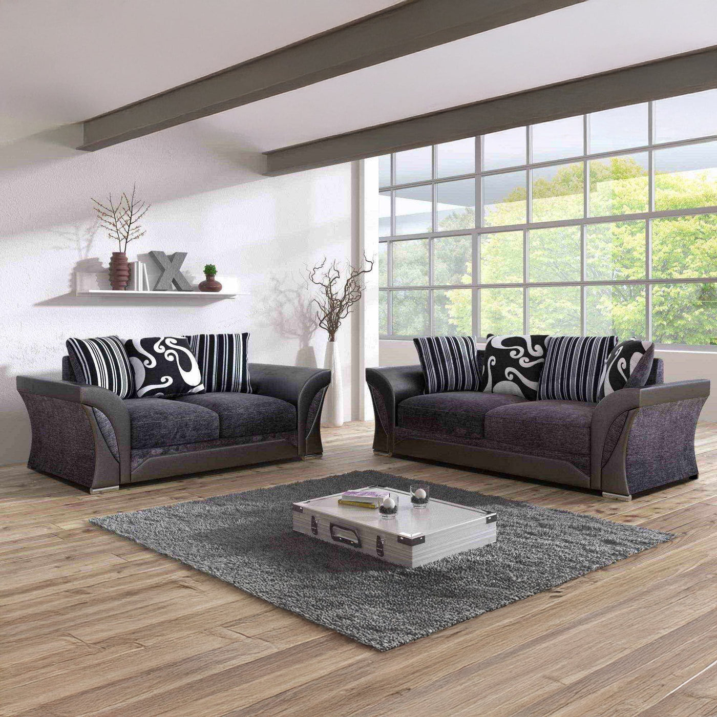 ZORA Ensemble canapé 3+2 places gris et noir - Ensemble de canapés - Mobilier Deco