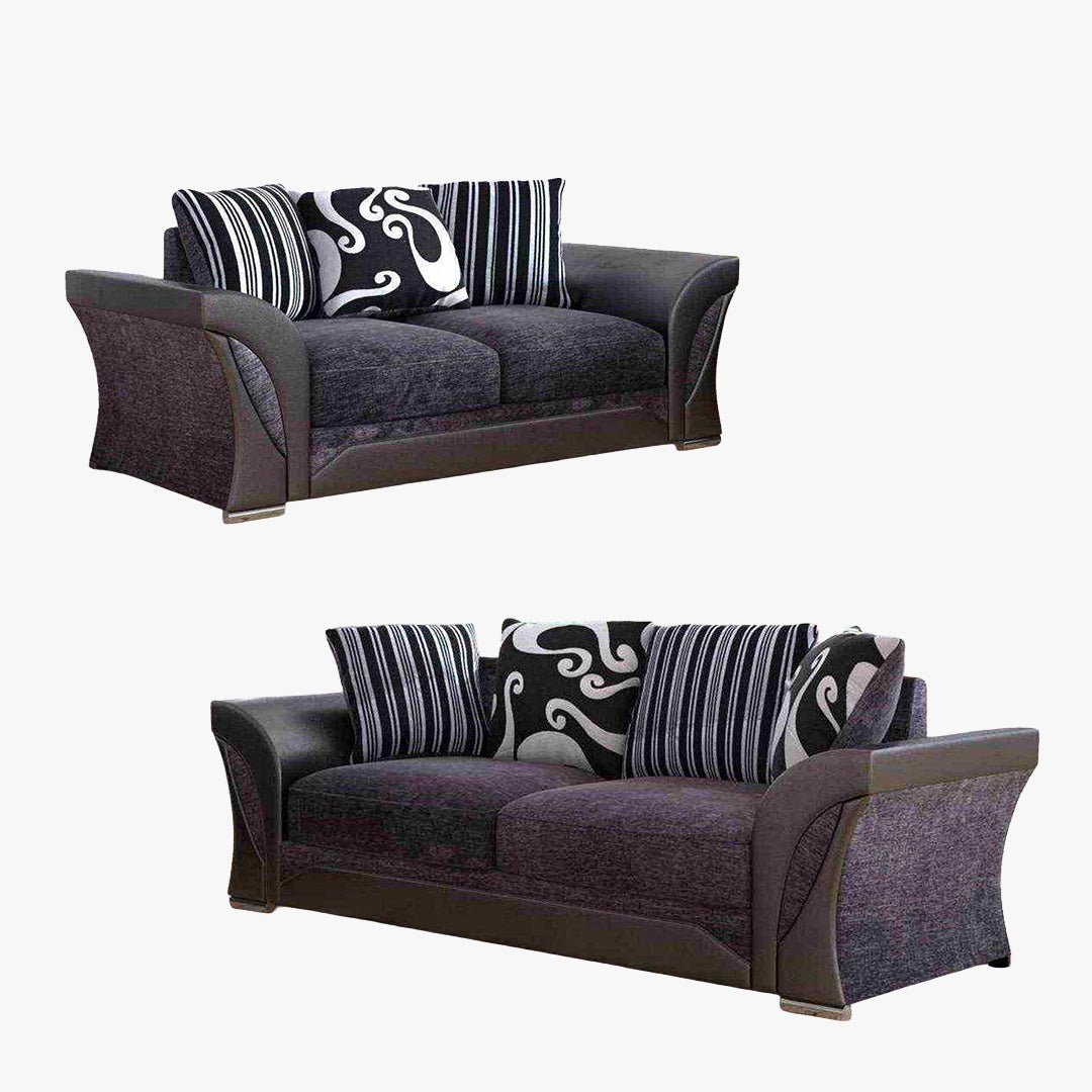 ZORA Ensemble canapé 3+2 places gris et noir - Ensemble de canapés - Mobilier Deco