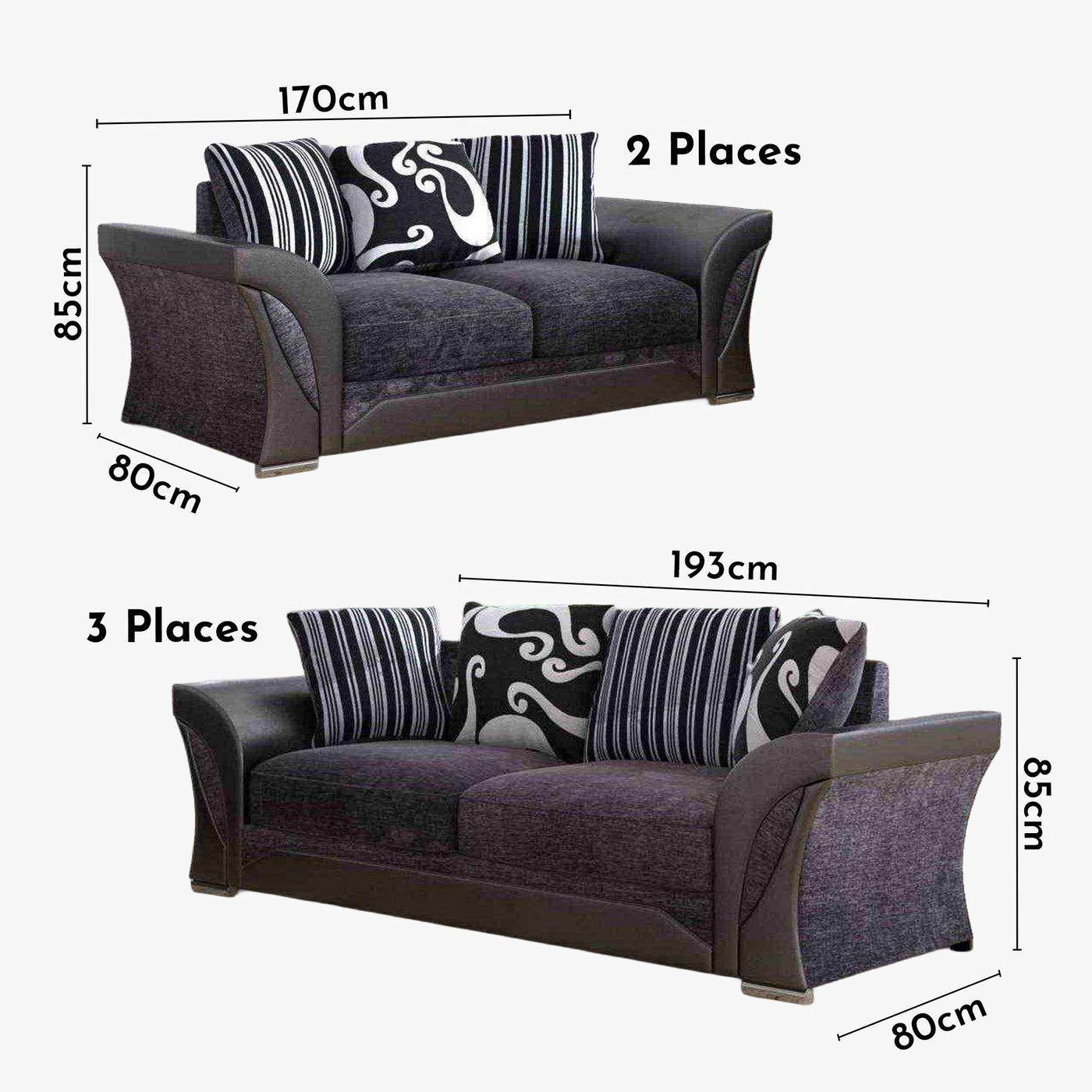 ZORA Ensemble canapé 3+2 places gris et noir - Ensemble de canapés - Mobilier Deco