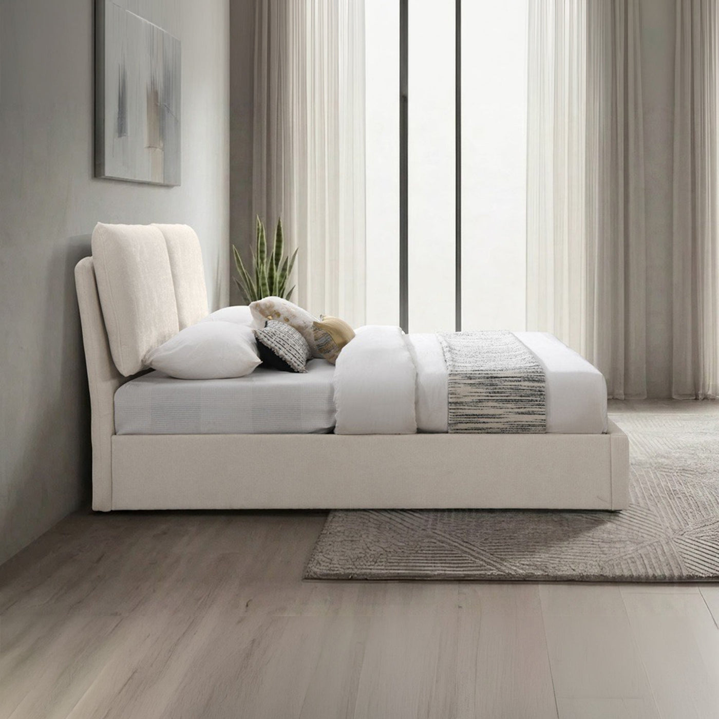 ZYRA Lit double en tissu beige avec coffre 140x190 cm - Lits - Mobilier Deco